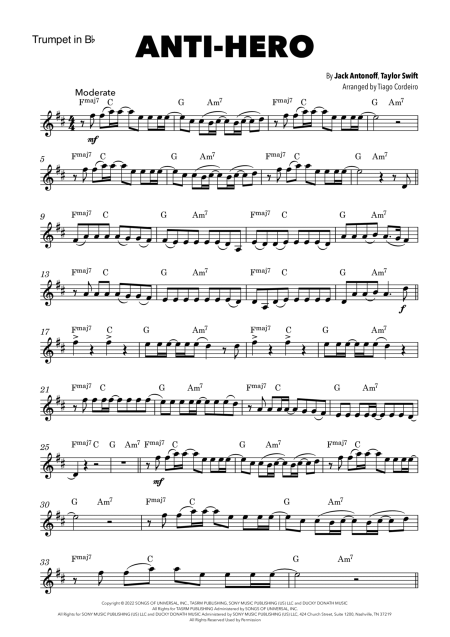 Anti-hero B-Flat Trumpet scores gallery preview page 1