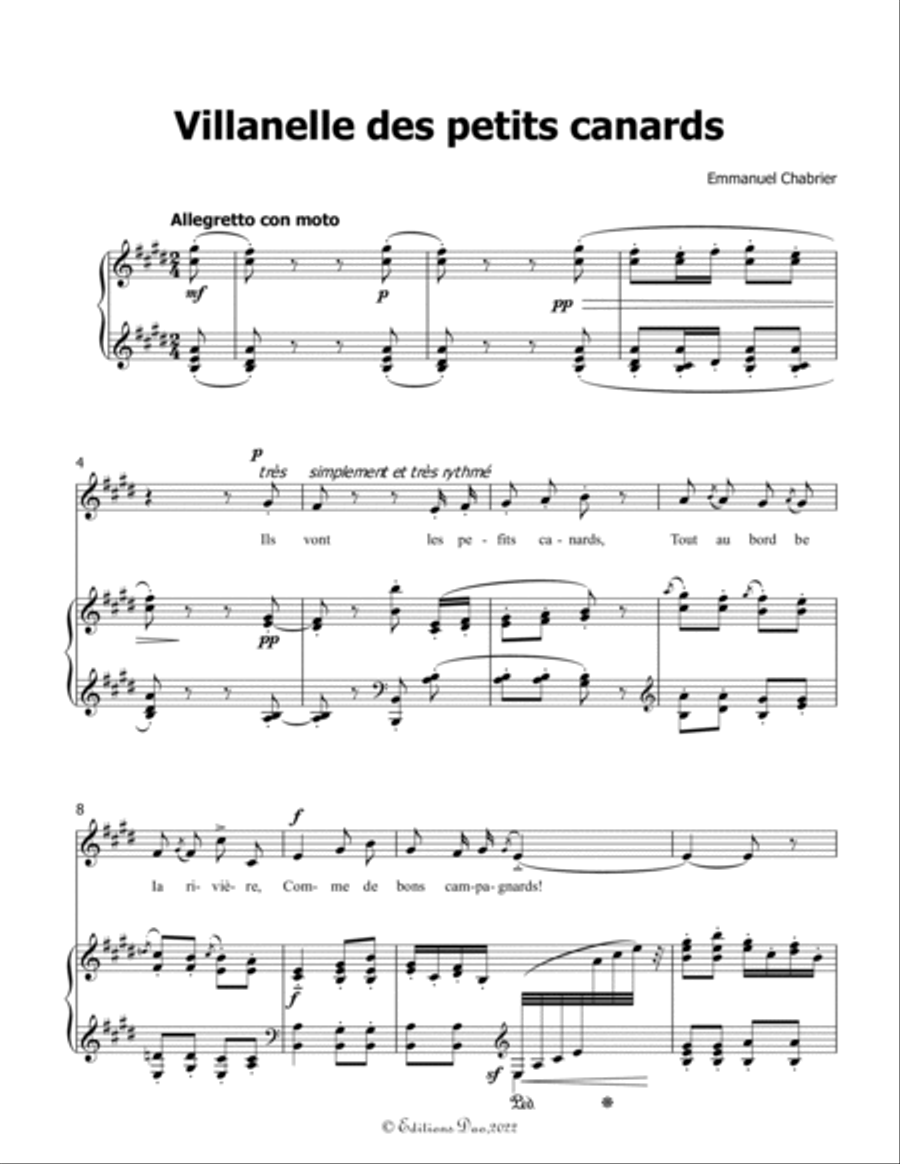 Villanelle des petits canards, by Chabrier, in E Major Voice scores gallery preview page 3