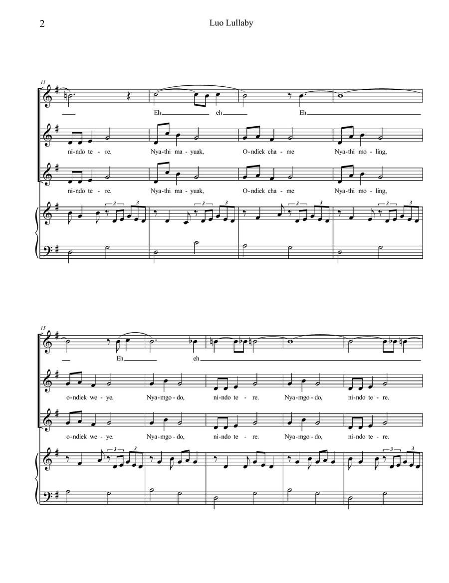 A Luo Lullaby SSAA scores gallery preview page 4