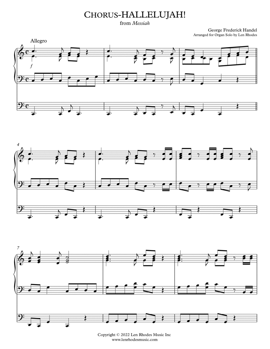 Hallelujah Chorus - Handel 'Messiah', Organ solo (easier) Organ Solo scores gallery preview page 1