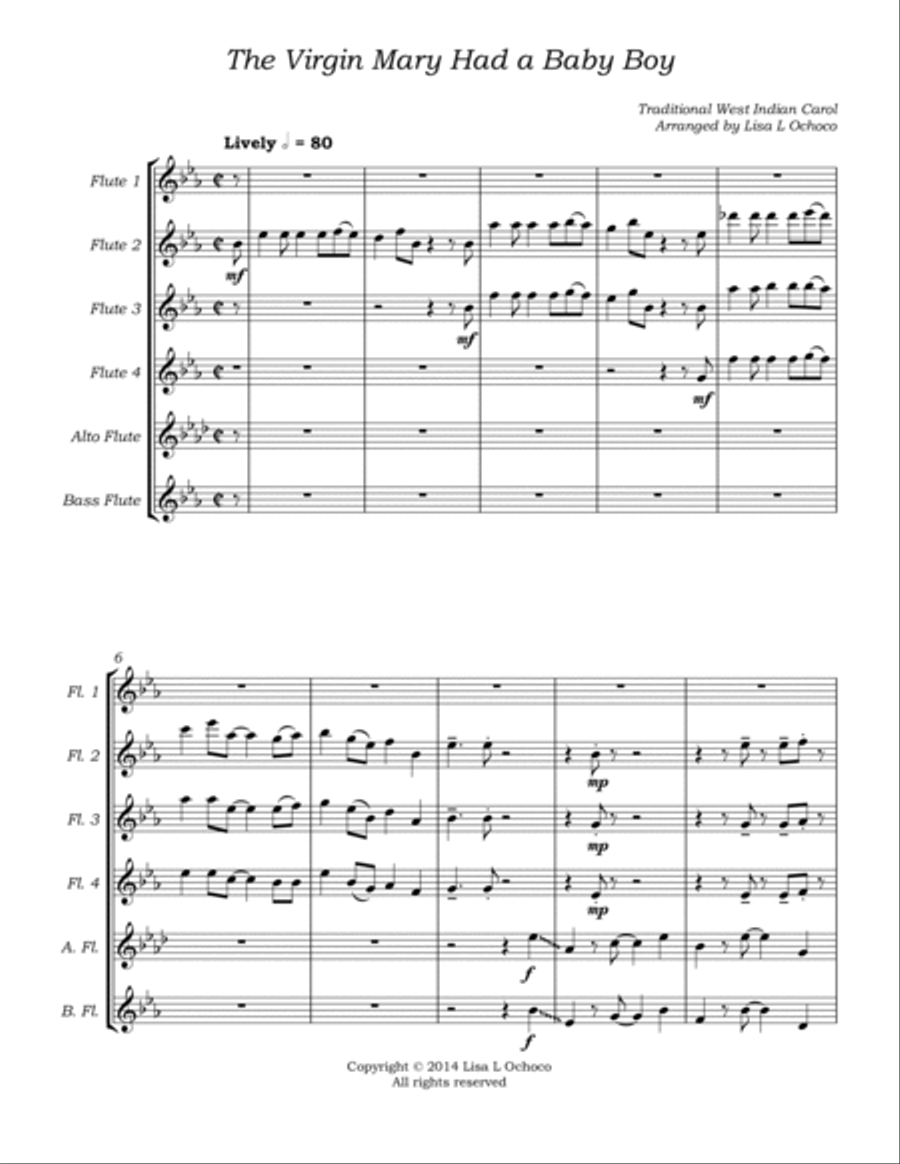The Virgin Mary Had a Baby Boy for Flute Choir Flute Choir scores gallery preview page 5