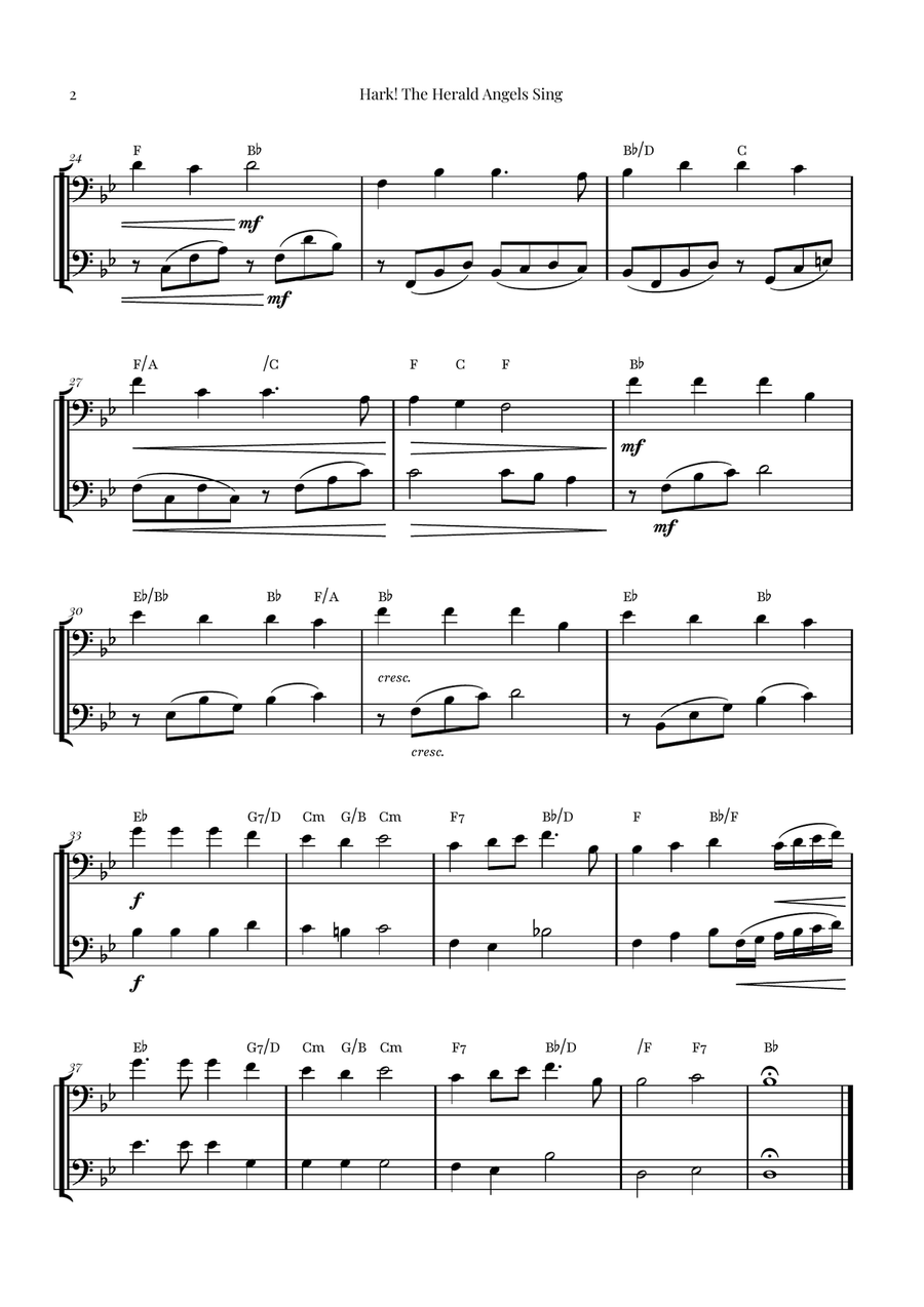 Hark! The Herald Angels Sing - Christmas Carol Duet Trombone Duet scores gallery preview page 2