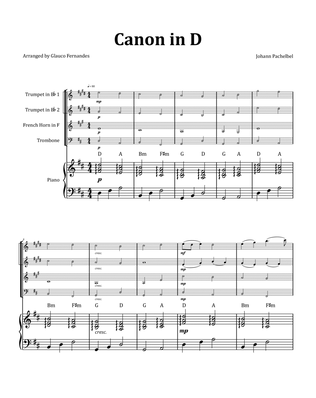 Canon by Pachelbel - Brass Quartet with Piano and Chord Notation