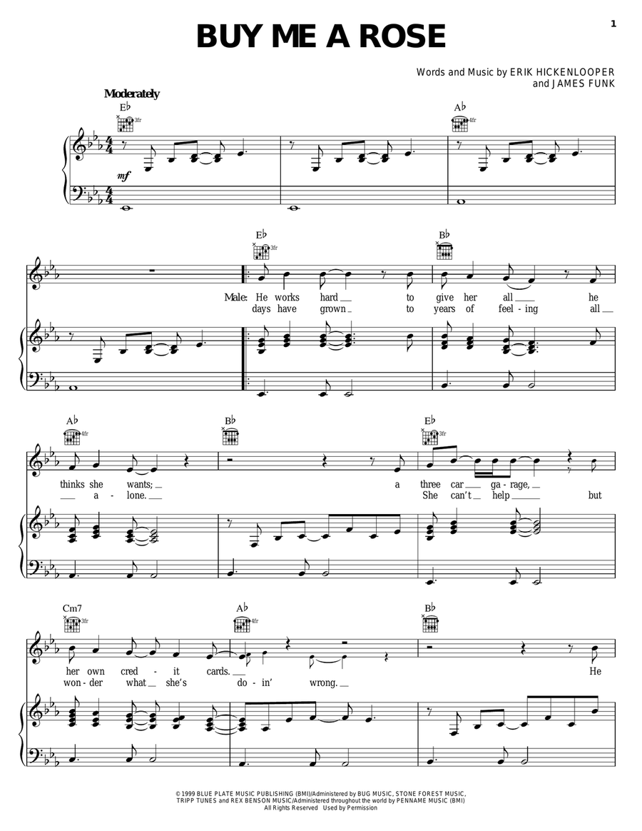Buy Me A Rose Buy Me A Rose Piano, Vocal, Guitar scores gallery preview page 1