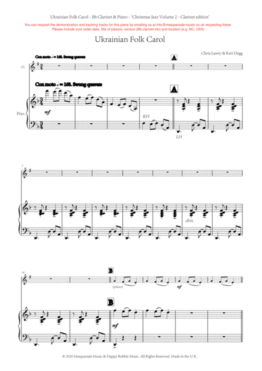 Ukrainian Folk Carol - Bb Clarinet and Piano (swing style!) by Chris Lawry and Keri Degg. Includes F image number null