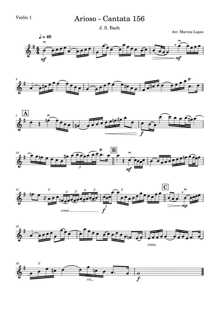 Arioso - Cantata 156 - J. S. Bach String Quartet scores gallery preview page 1
