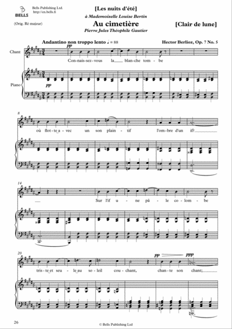 Au cimetiere (Clair de lune), Op. 7 No. 5 (B Major) Voice Solo scores gallery preview page 1