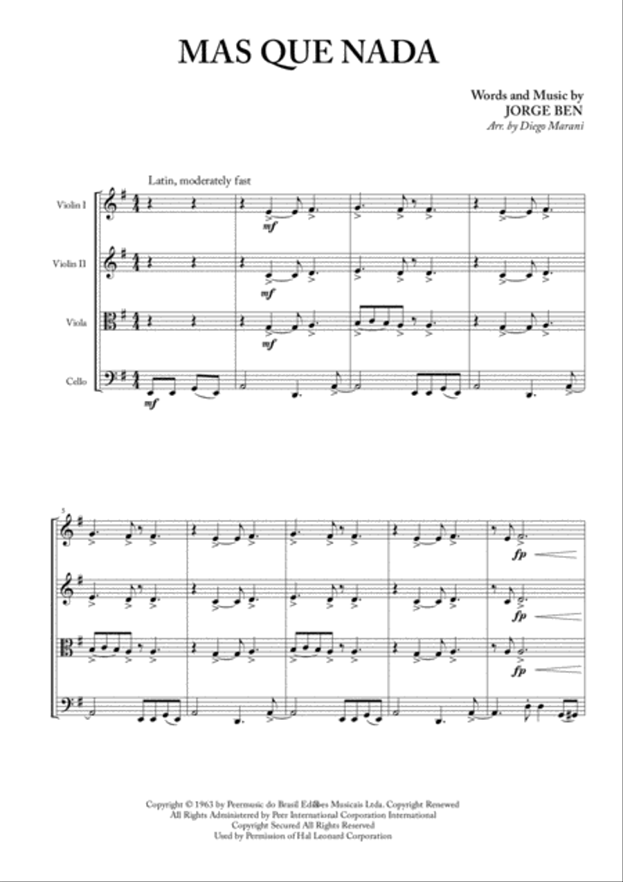 Mas Que Nada String Quartet scores gallery preview page 1