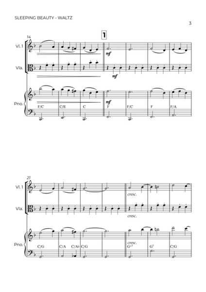 SLEEPING BEATY WALTZ - TCHAIKOVSKY - STRING PIANO TRIO (VIOLIN, VIOLA & PIANO) image number null
