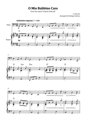 O Mio Babbino Caro - for tuba solo (with piano accompaniment and chords)