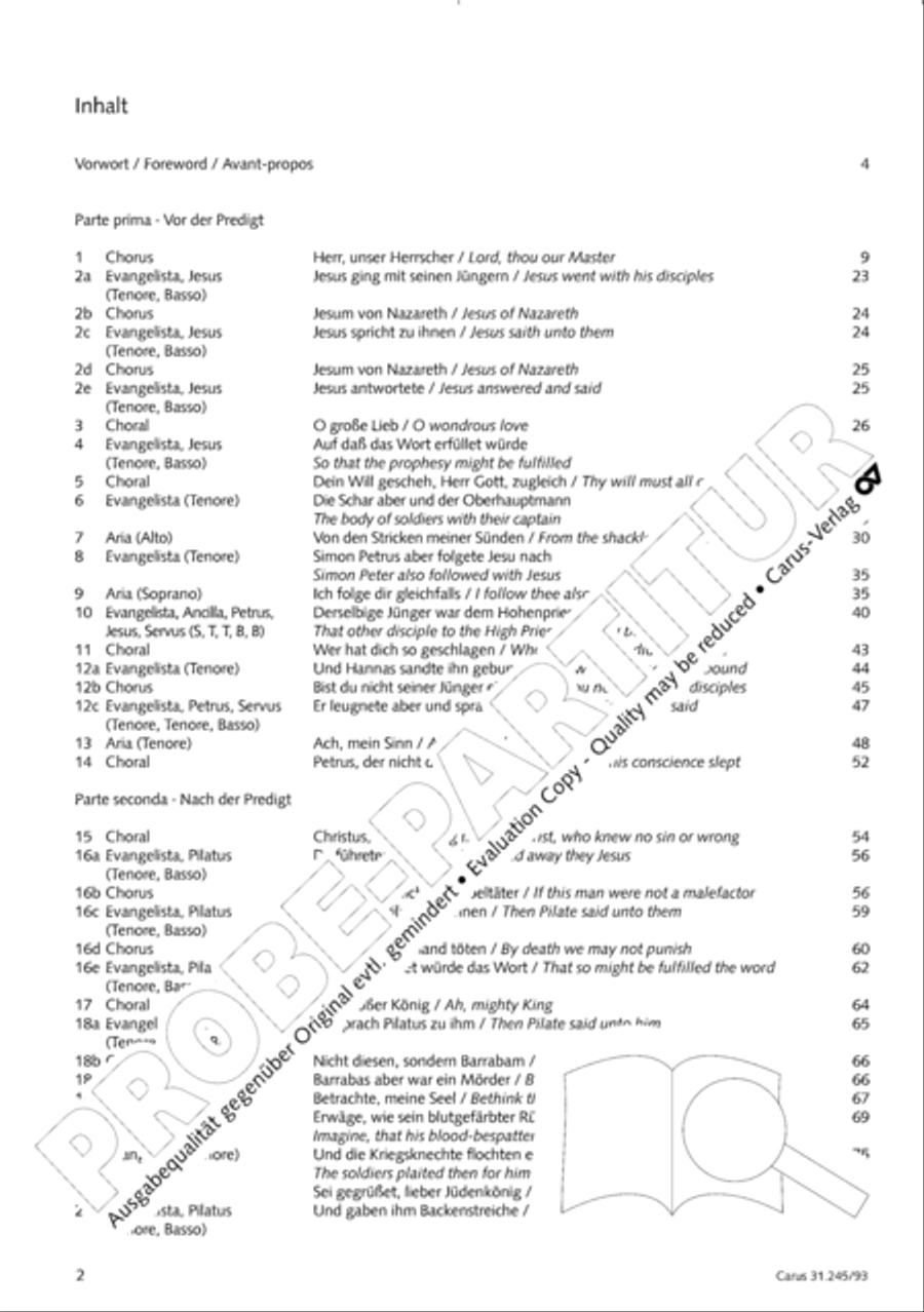 St. John Passion (Johannes-Passion) 4-Part scores gallery preview page 3