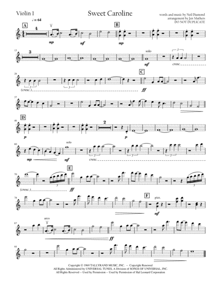 Sweet Caroline by Neil Diamond String Quartet - Digital Sheet Music