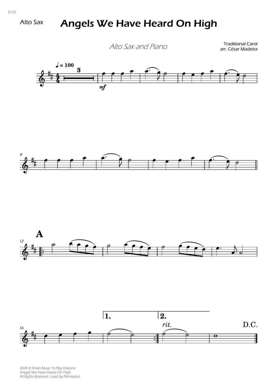 Angels We Have Heard On High - Alto Sax and Piano Alto Saxophone scores gallery preview page 2