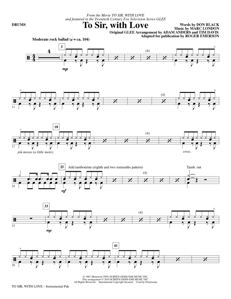 To Sir, With Love - Drums Choir scores gallery preview page 1