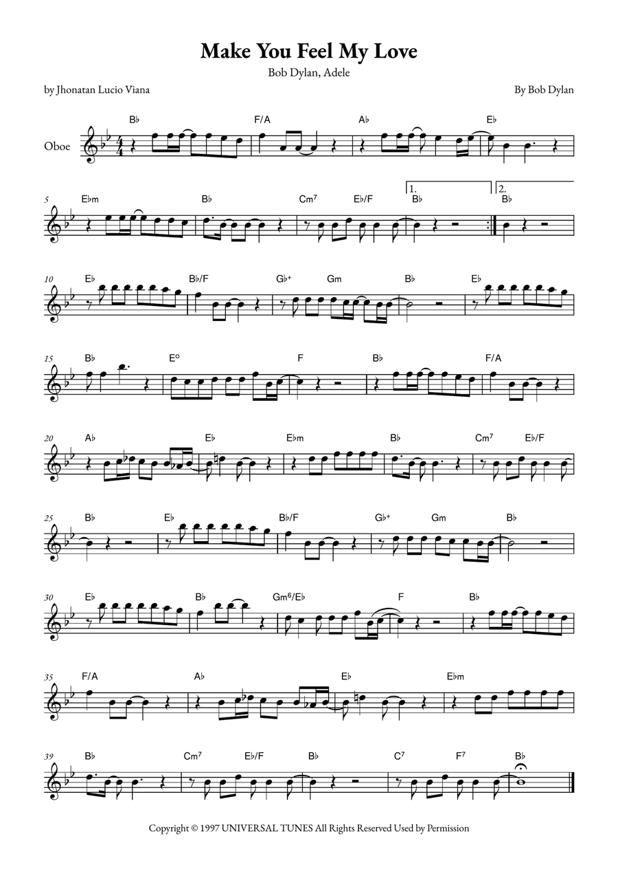 Make You Feel My Love Oboe Solo scores gallery preview page 1