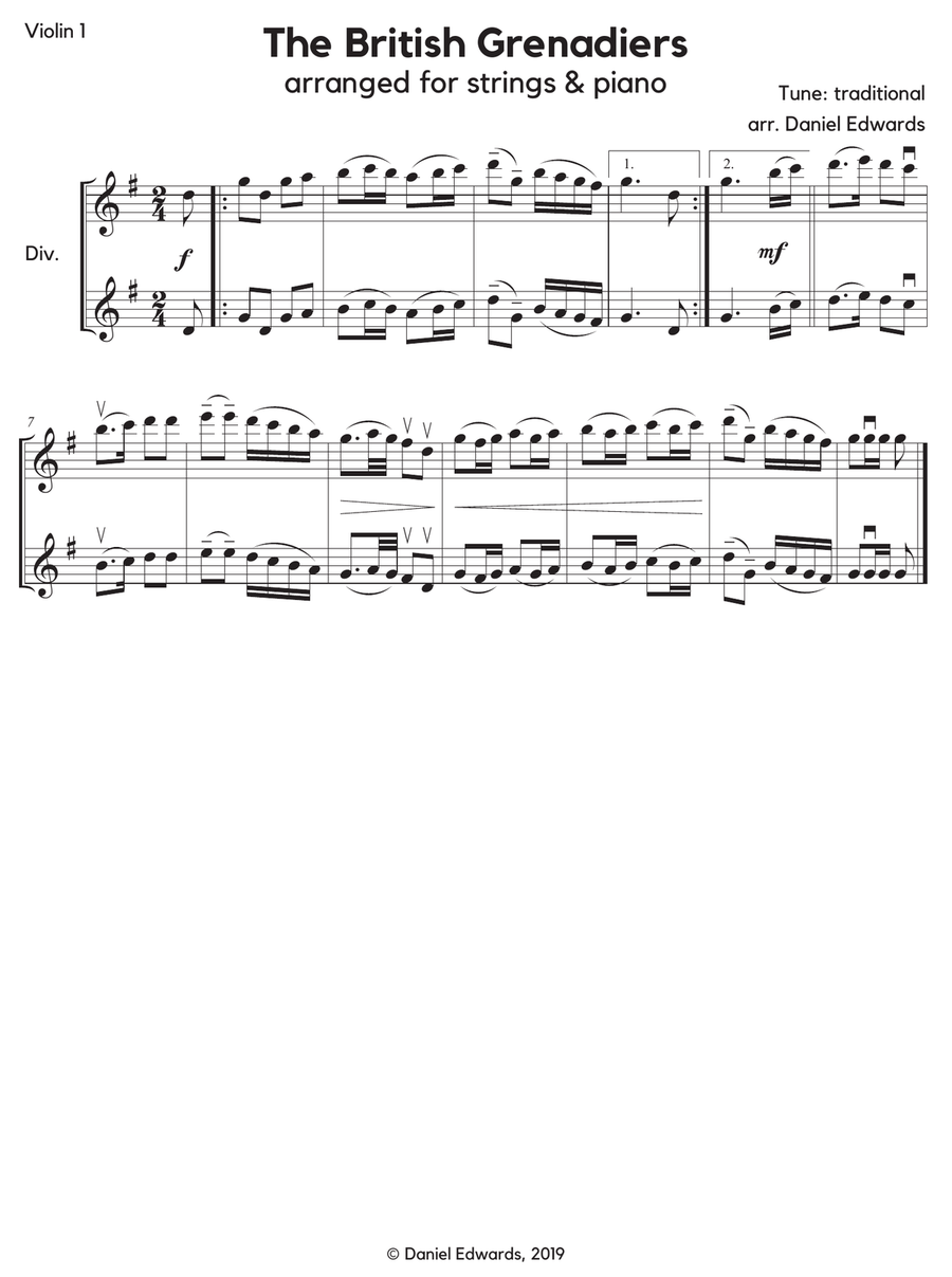 The British Grenadiers - Traditional march arranged for string orchestra with optional piano Chamber Orchestra scores gallery preview page 4