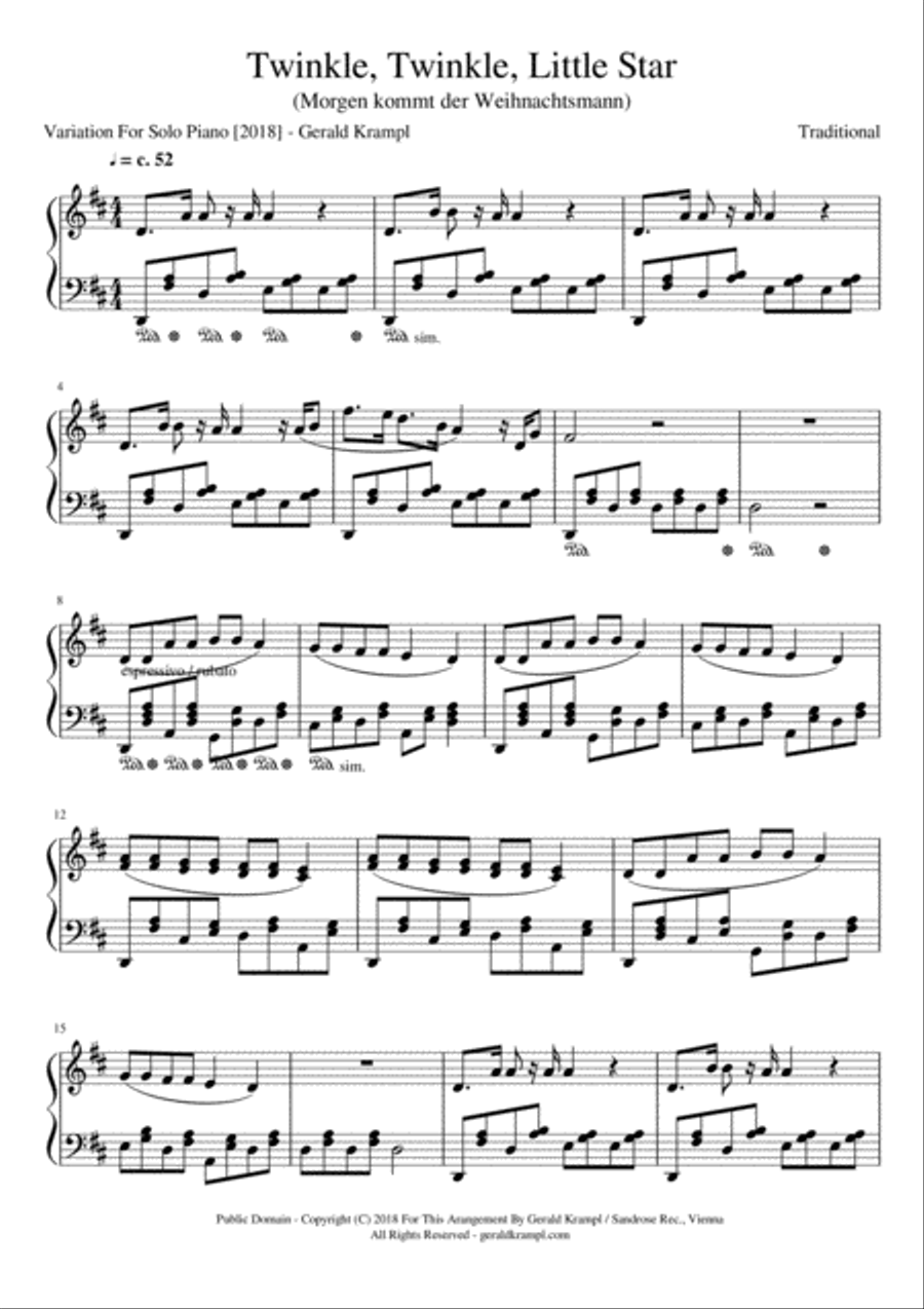 Twinkle, Twinkle, Little Star (Morgen kommt der Weihnachtsmann) Piano Solo scores gallery preview page 2
