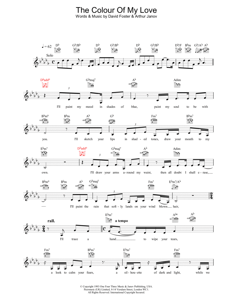 The Colour Of My Love Piano scores gallery preview page 1