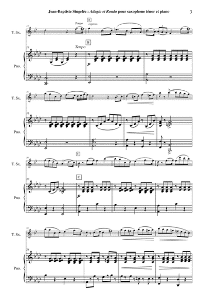 Jean-Baptiste Singelée Adagio et Rondo pour Saxophone Ténor et Piano, Révision de Paul WEHAGE, Opus