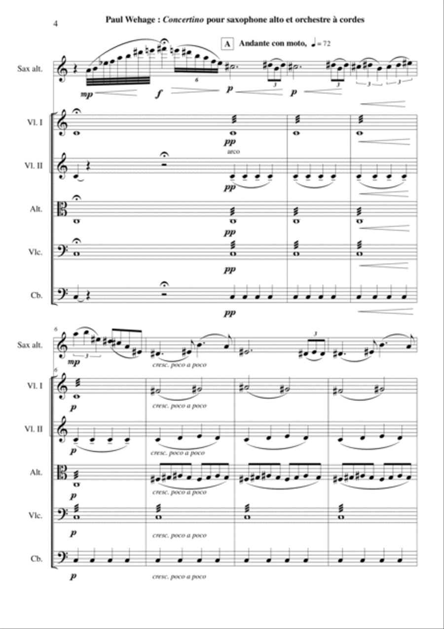 Paul Wehage : Concertino for alto saxophone and string orchestra: score and solo part String Orchestra scores gallery preview page 4