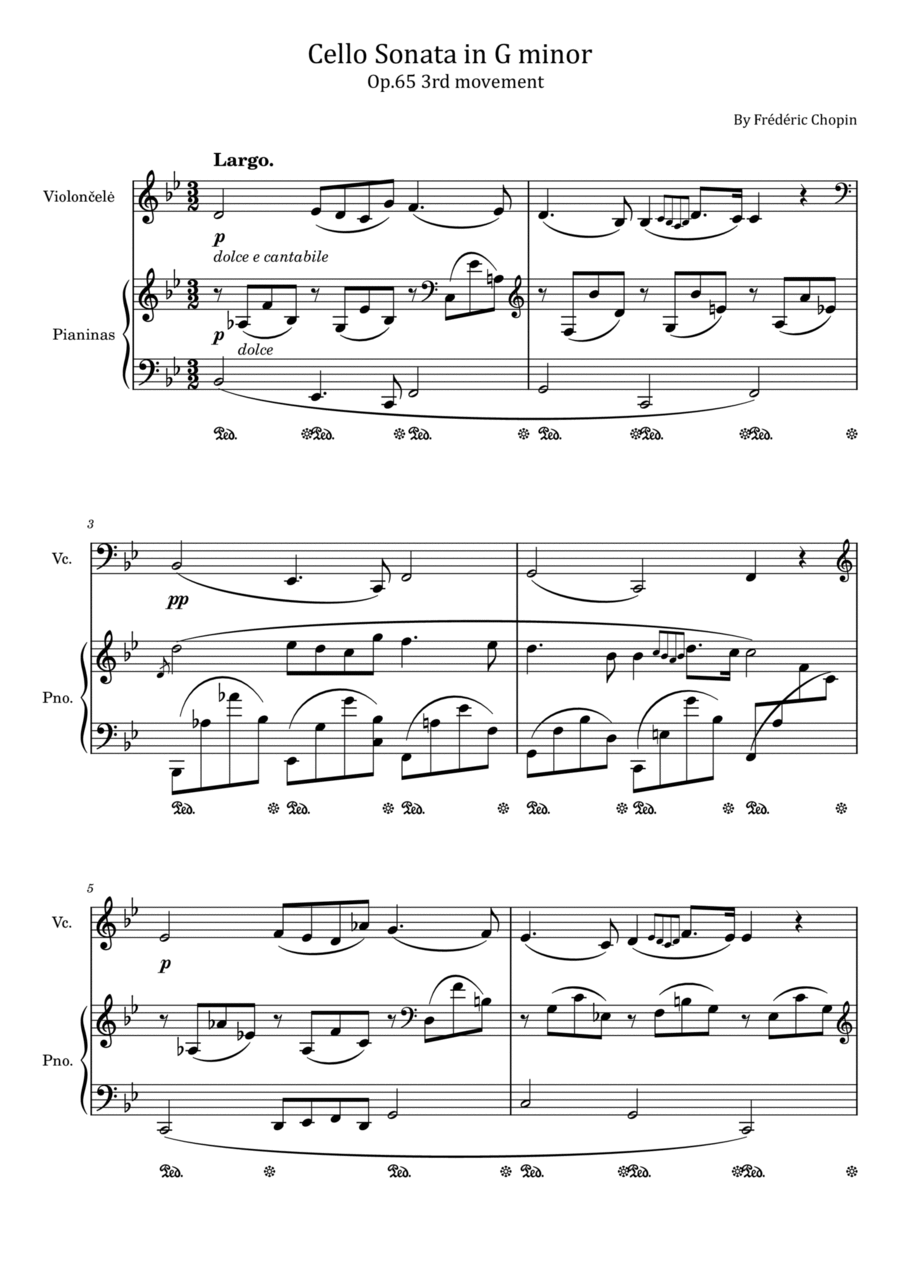 Chopin - Cello Sonata in G minor - Op.65 III. Largo 3rd movement - For Piano and Cello Original Piano scores gallery preview page 1