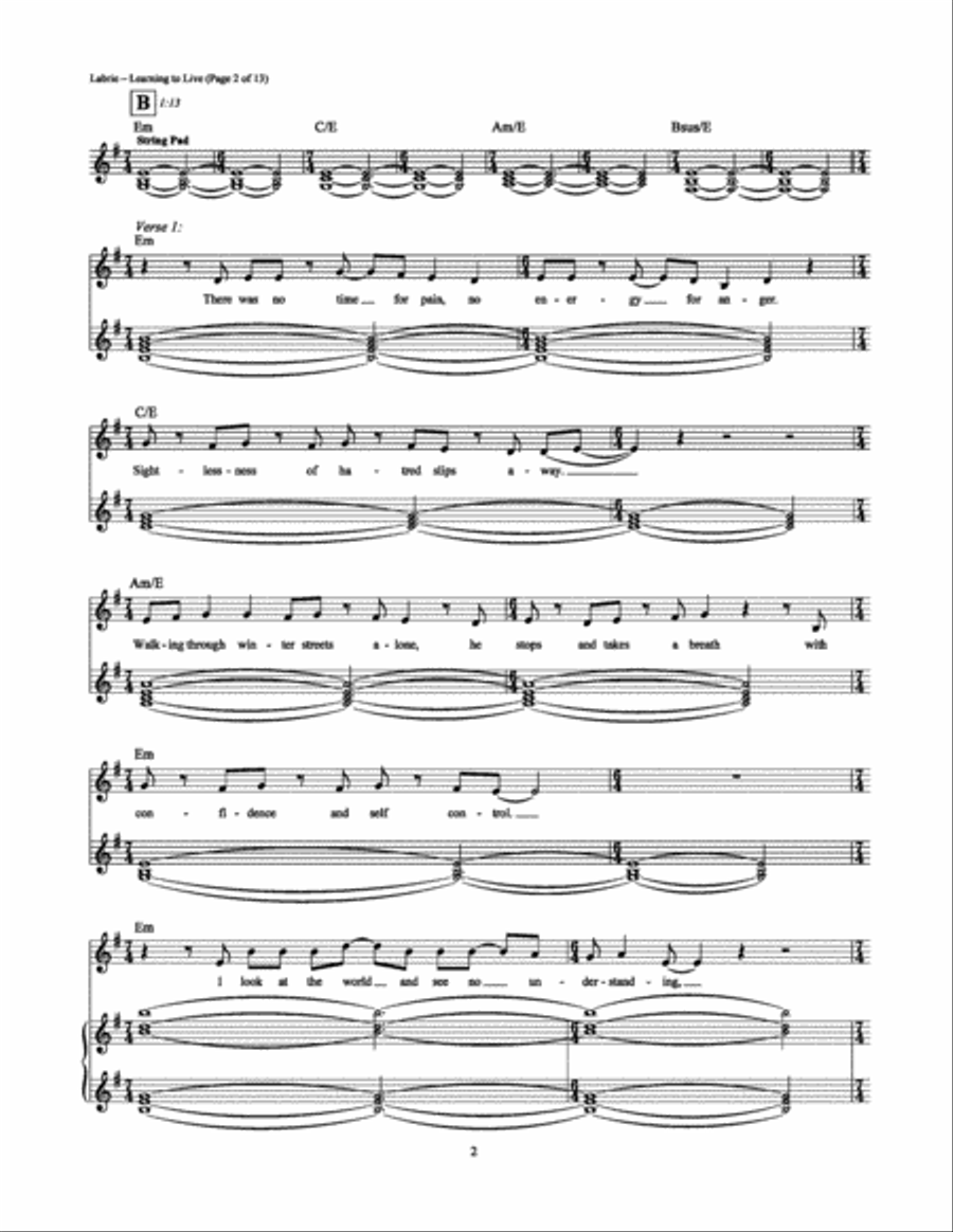 Learning to Live Piano, Vocal, Guitar scores gallery preview page 2