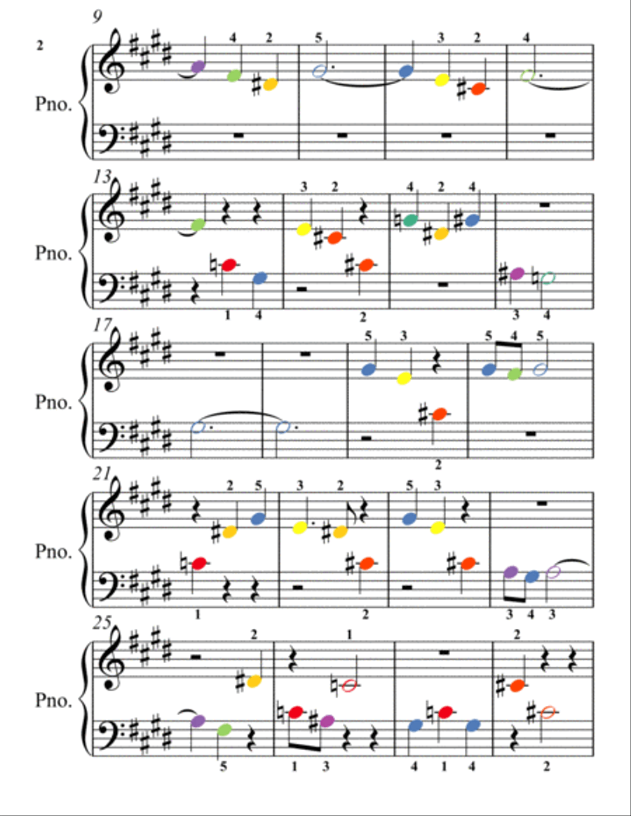Spring the Four Seasons Beginner Piano Sheet Music with Colored Notes Easy Piano scores gallery preview page 6