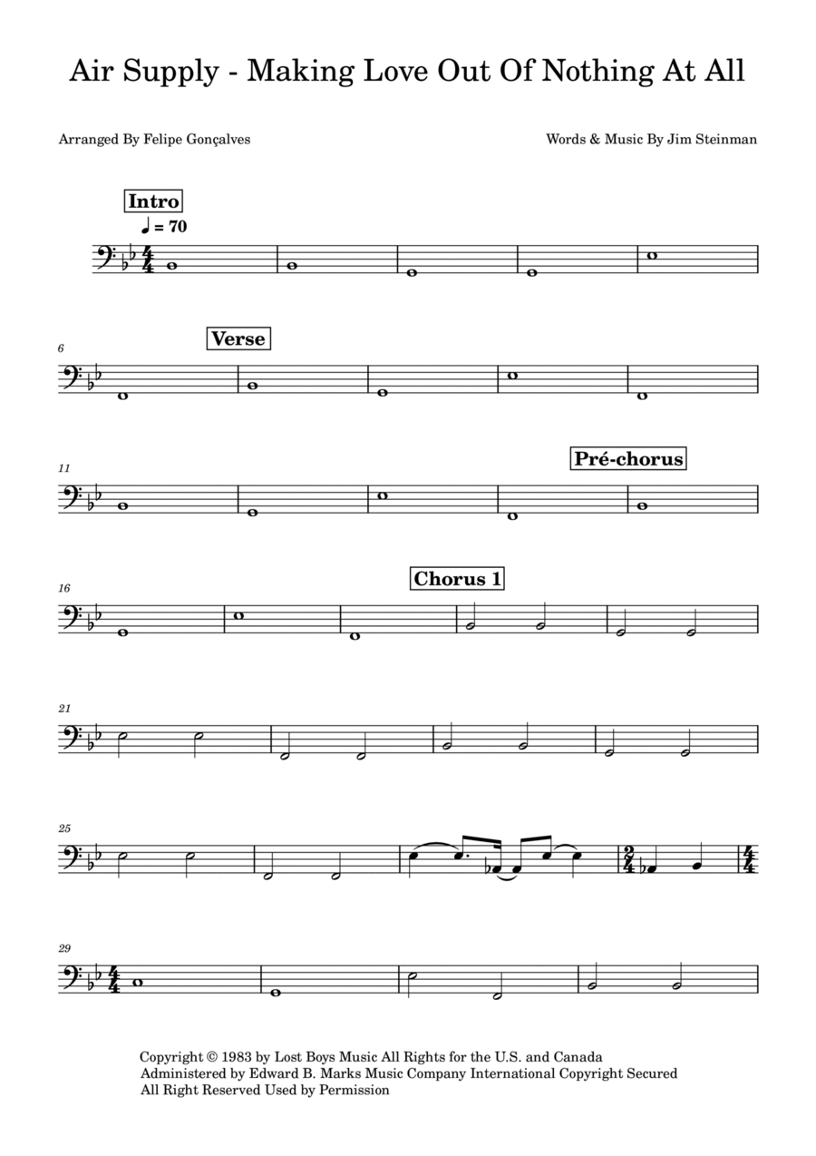 Making Love Out Of Nothing At All Bass Guitar scores gallery preview page 1