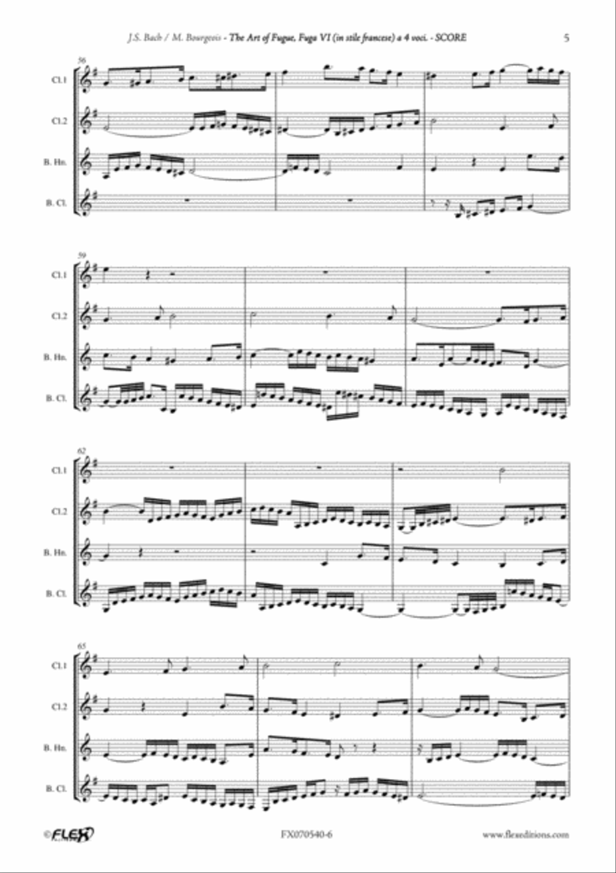The Art of Fugue BWV1080 - Fuga VI Clarinet Quartet scores gallery preview page 6