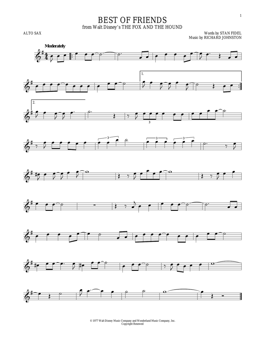 Best Of Friends (from The Fox And The Hound) Alto Saxophone scores gallery preview page 1
