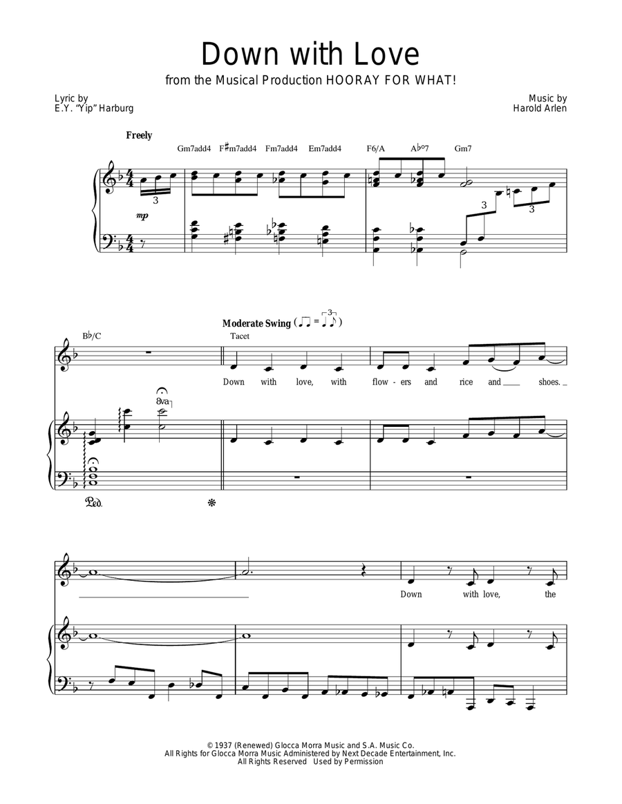 Down With Love Piano, Vocal, Guitar scores gallery preview page 1