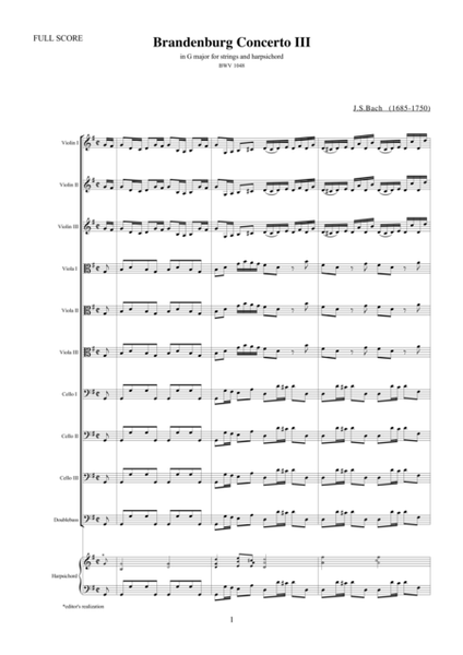 Johann Sebastian Bach——Brandenburg Concerto III (f.score)