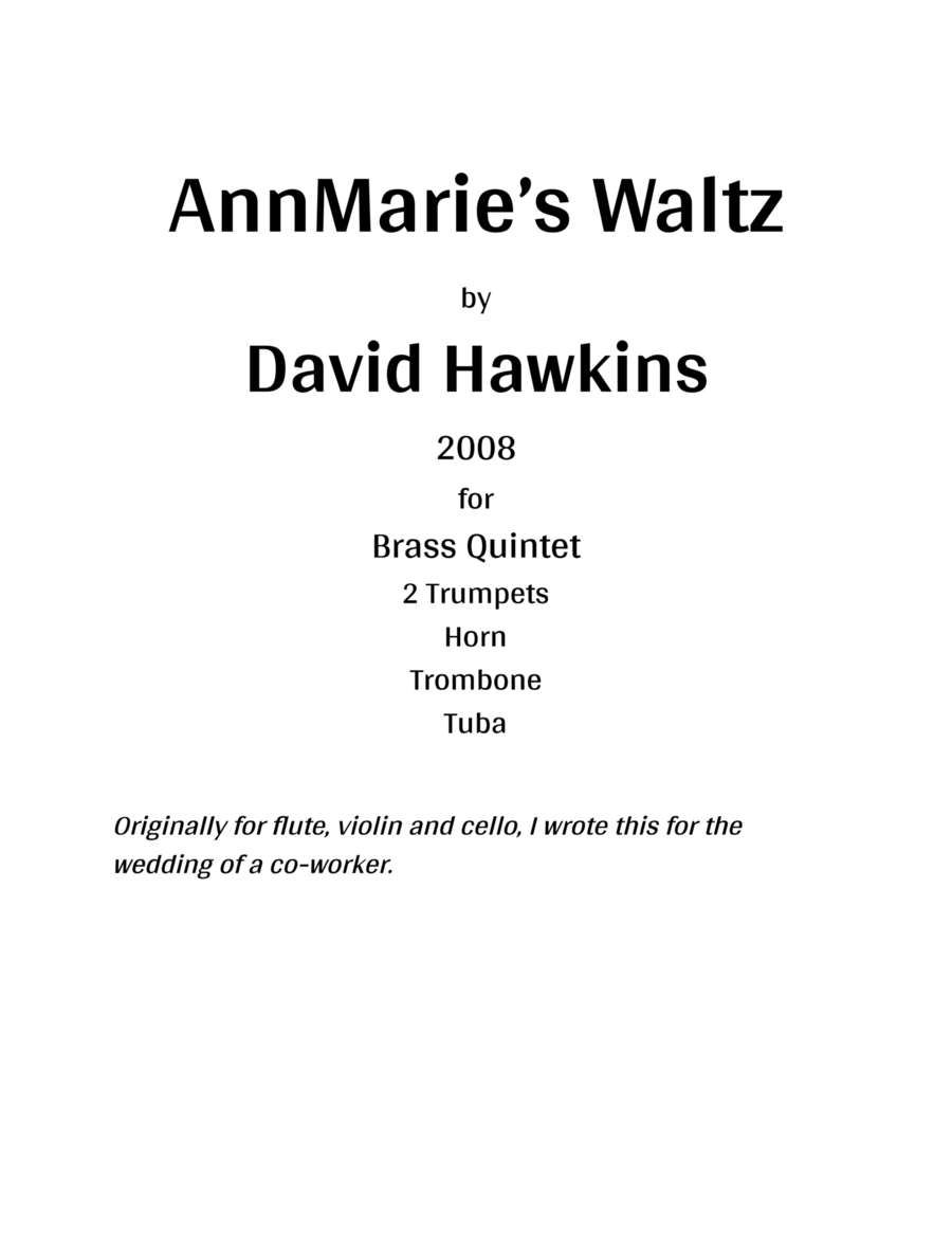 AnnMarie's Waltz (Brass Quintet) Brass Quintet scores gallery preview page 1