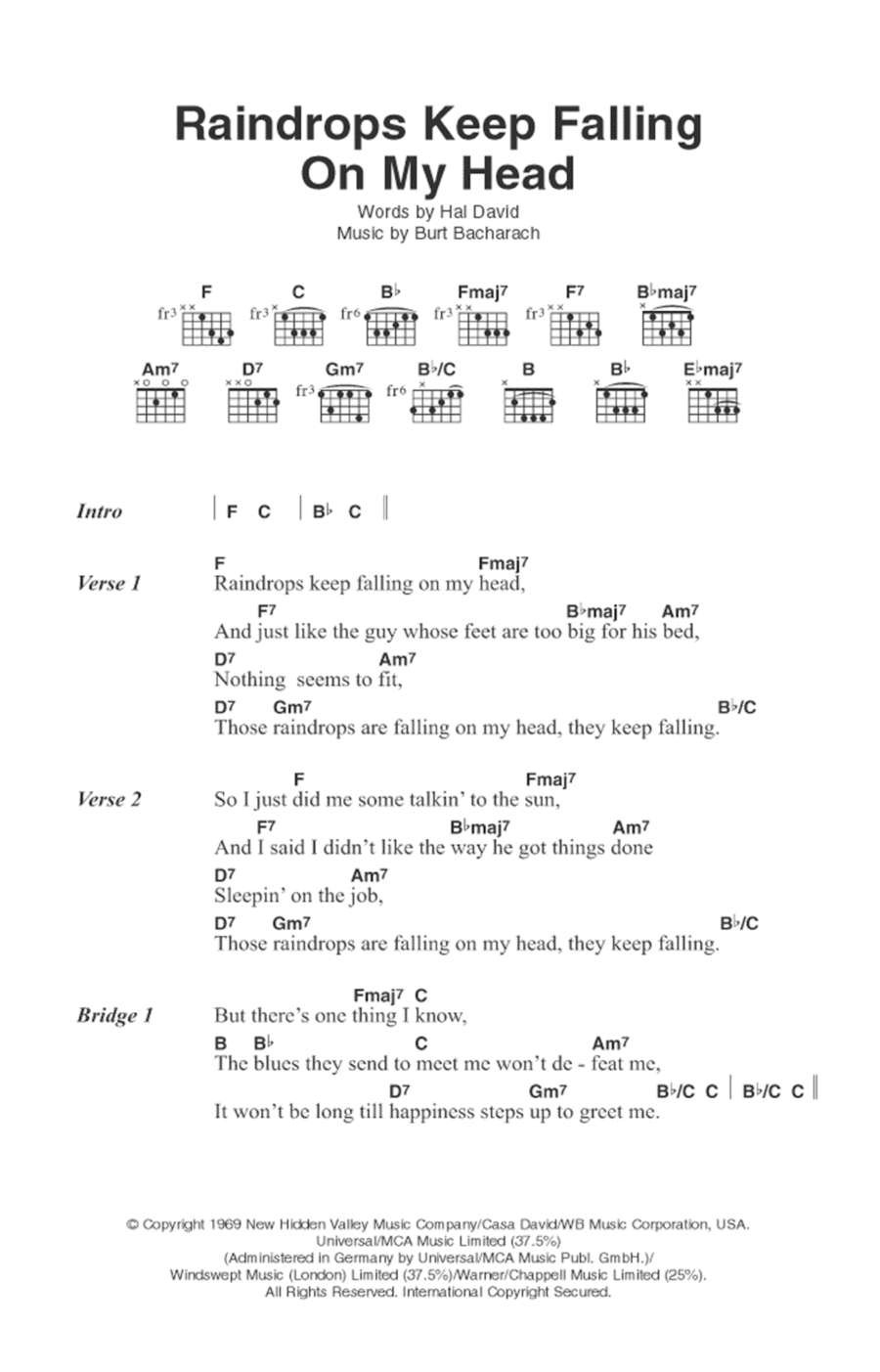 Raindrops Keep Falling On My Head Guitar scores gallery preview page 1