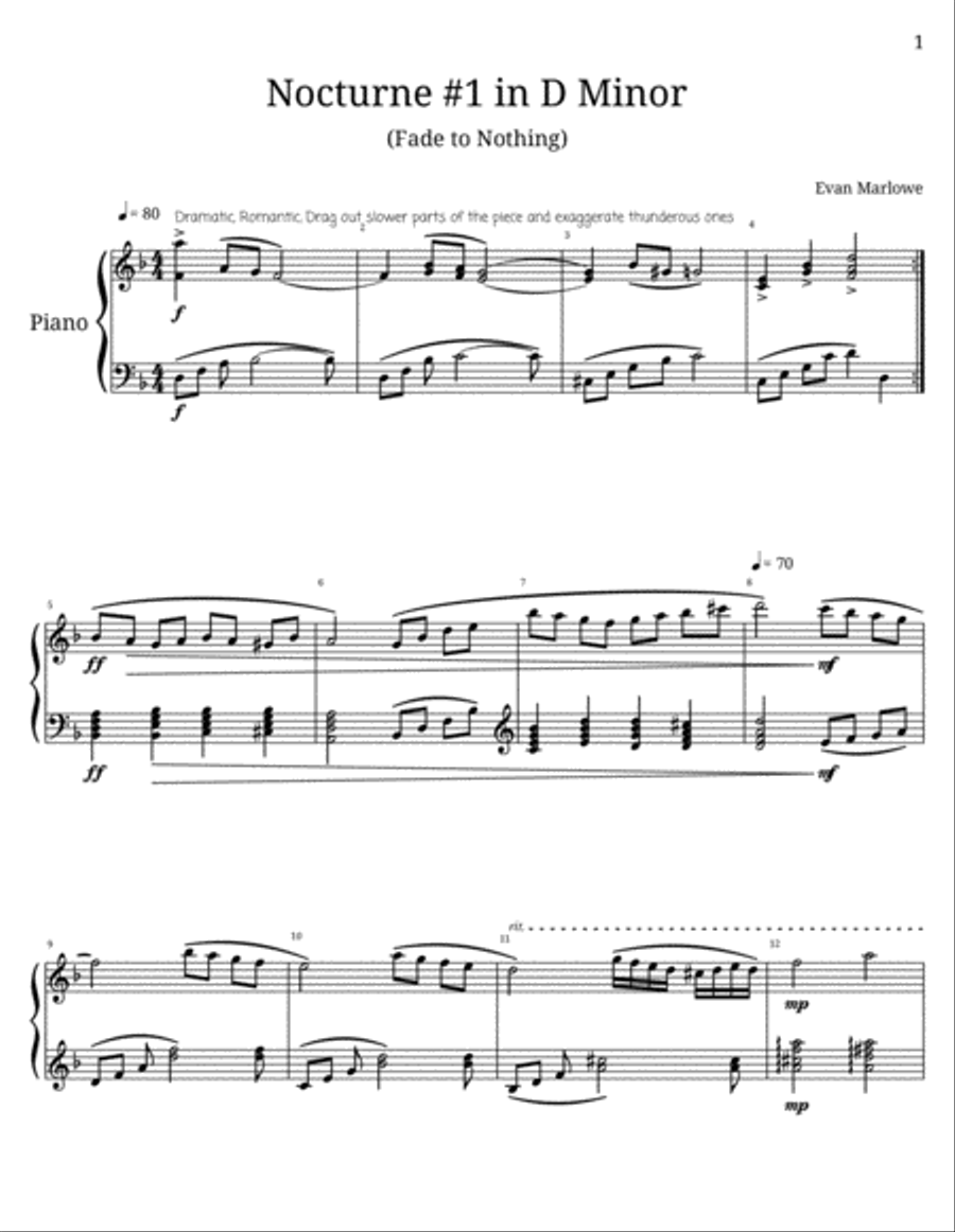 Nocturne No.1 in D Minor(Fade to Nothing) Piano Solo scores gallery preview page 1