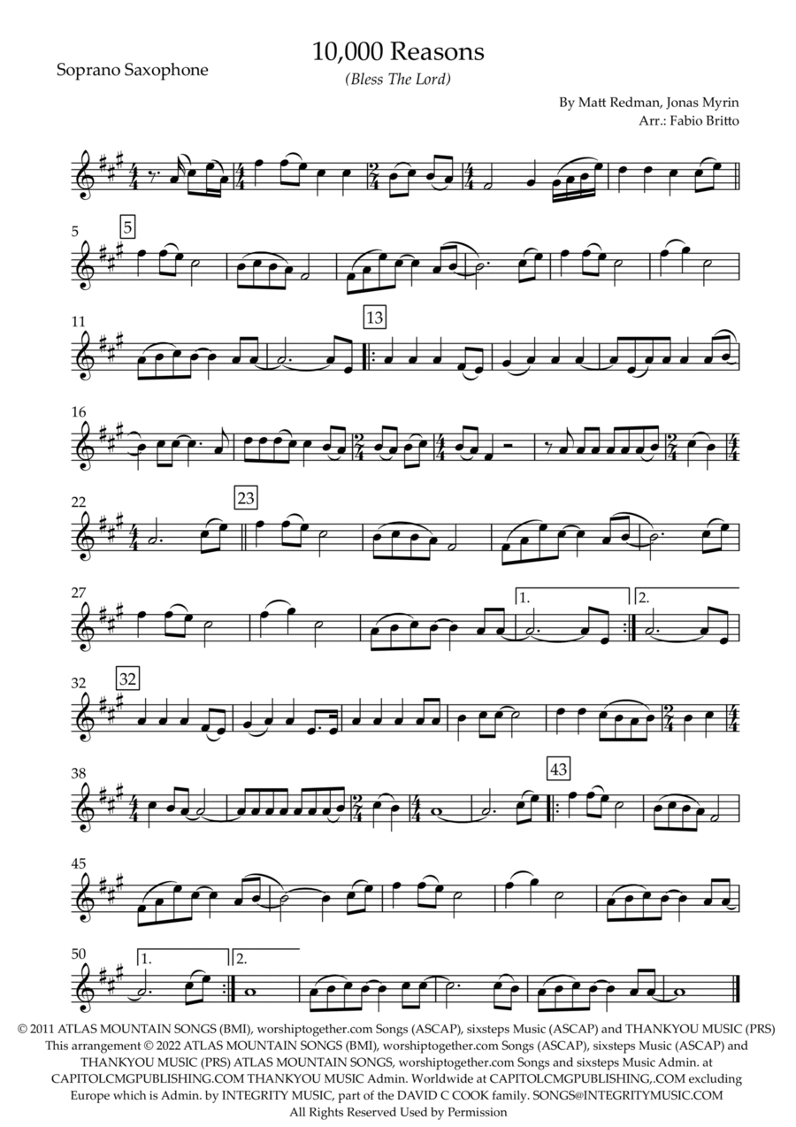 10,000 Reasons (bless The Lord) Soprano Saxophone scores gallery preview page 1