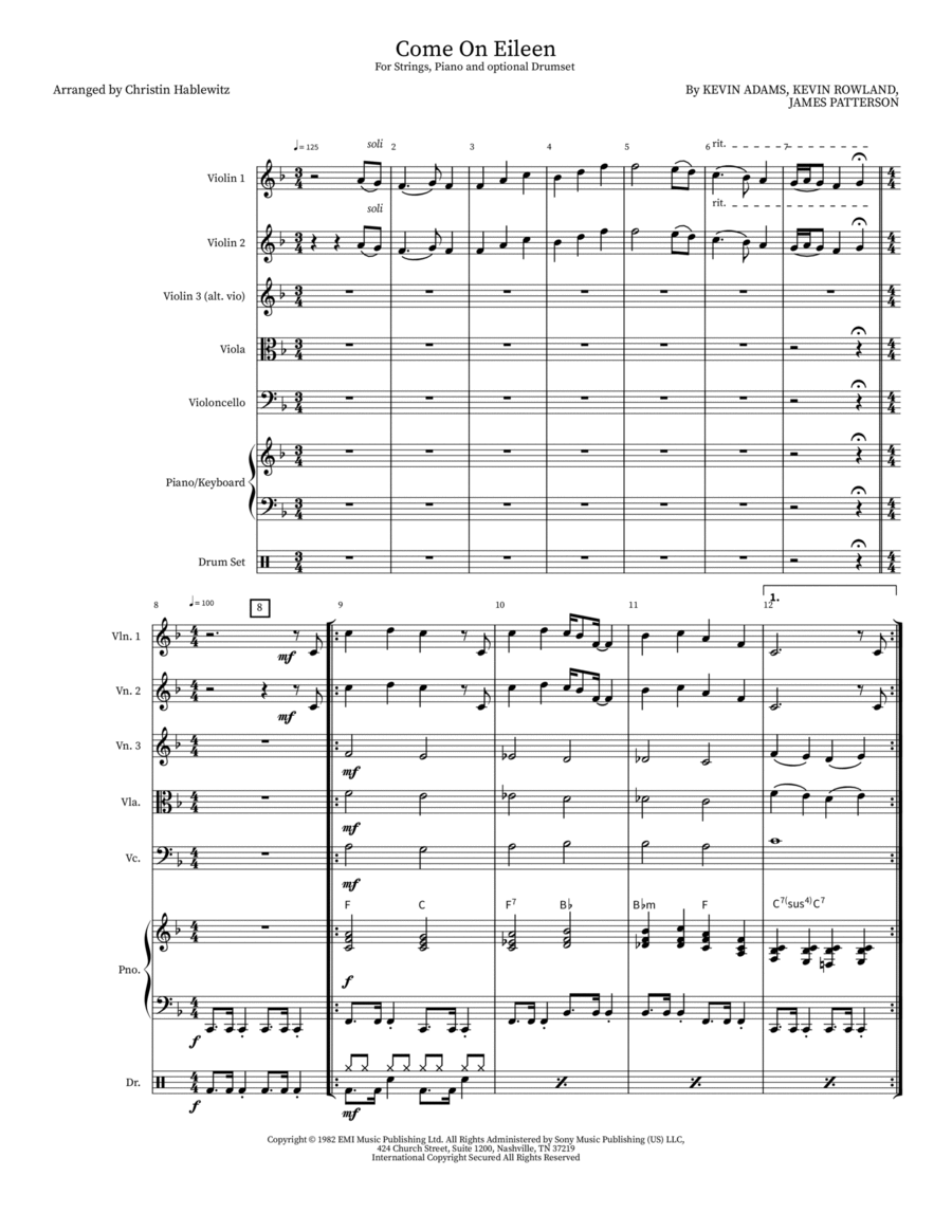 Come On Eileen Come On Eileen Cello scores gallery preview page 1