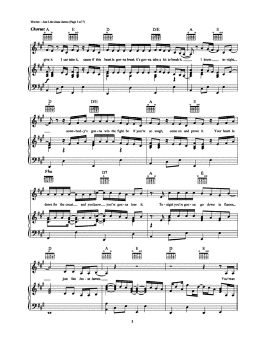 Just Like Jesse James Piano, Vocal, Guitar scores gallery preview page 3