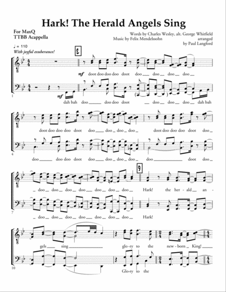 Hark! The Herald Angels Sing - TTBB acappella TTBB scores gallery preview page 1