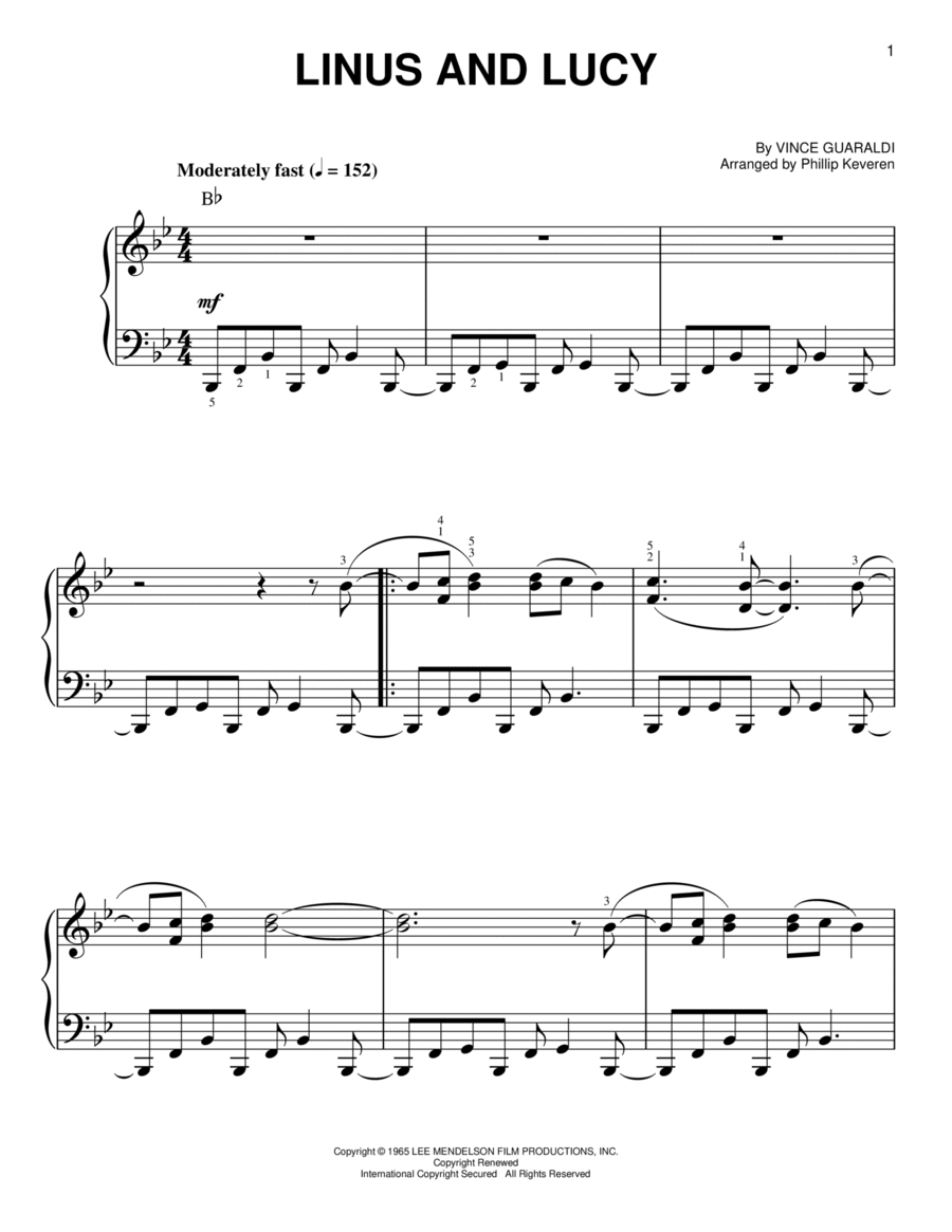 Linus And Lucy (arr. Phillip Keveren) Easy Piano scores gallery preview page 1