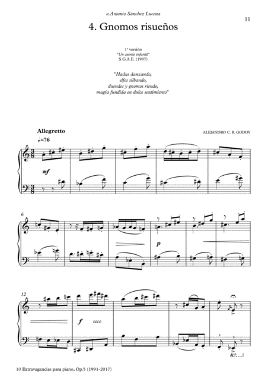10 Extravagancias para piano, Op. 5 (2017) 4. Gnomos risueños Piano Solo scores gallery preview page 1