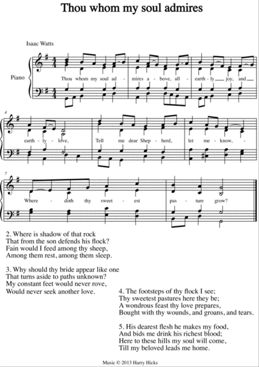 Thou whom my soul admires. A new tune to a wonderful Isaac Watts hymn. Unison Choir scores gallery preview page 1