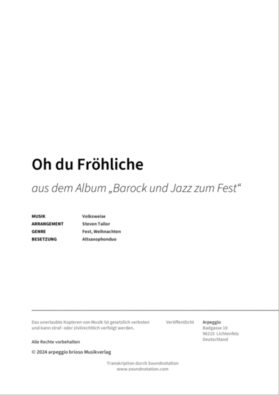 Oh du Fröhliche Alto Saxophone scores gallery preview page 2