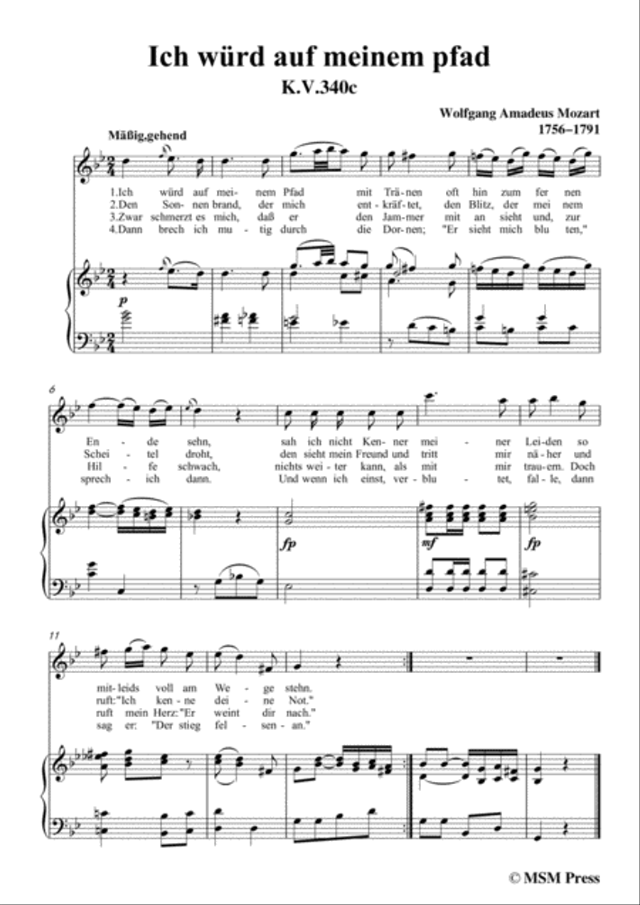 Mozart-Ich würd auf meinem pfad,in g minor,for Voice and Piano Voice Solo scores gallery preview page 3