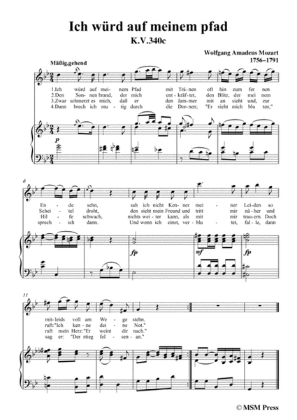 Mozart-Ich würd auf meinem pfad,in g minor,for Voice and Piano image number null