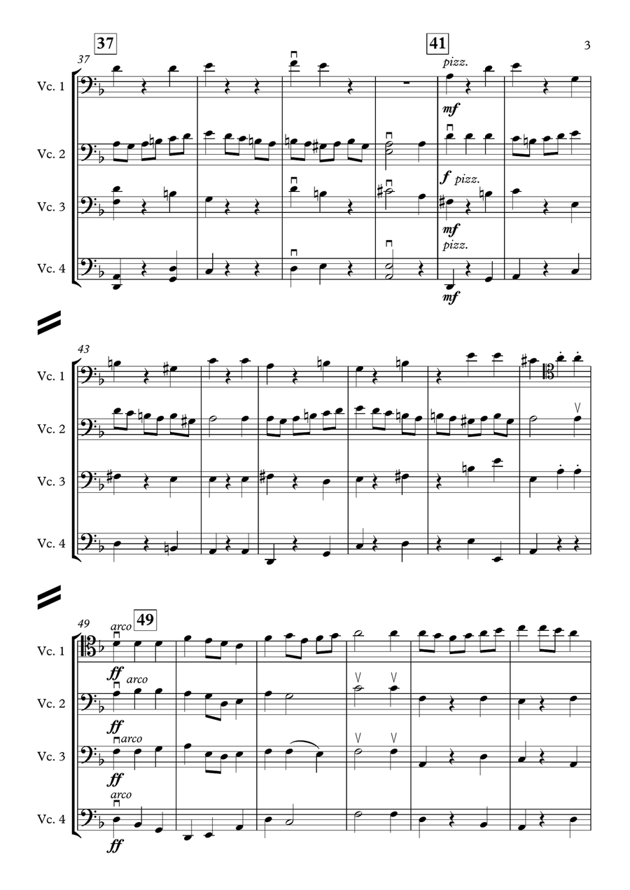 Basse-Danse (Movement 1 from Capriol Suite) [Cello Quartet] Cello Solo scores gallery preview page 3