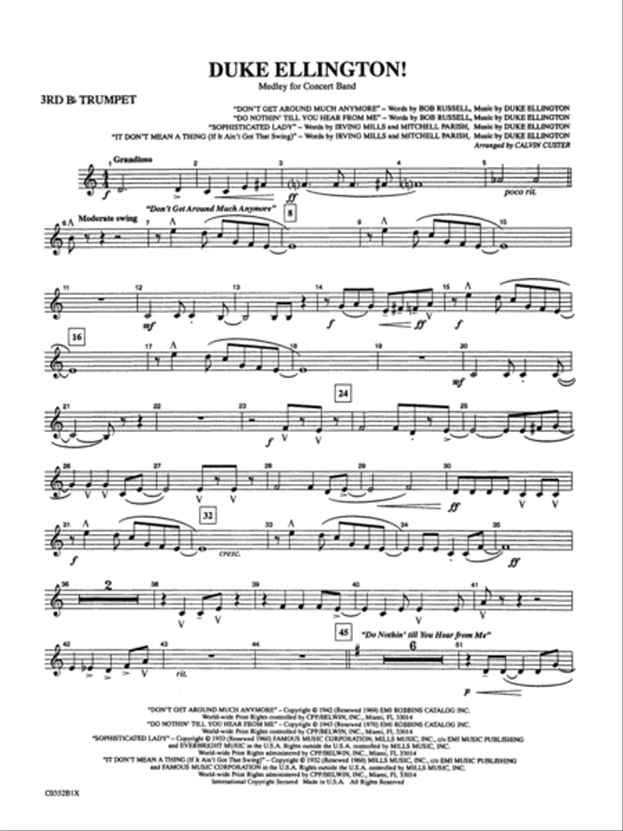 Duke Ellington! (Medley for Concert Band): 3rd B-flat Trumpet Concert Band scores gallery preview page 1