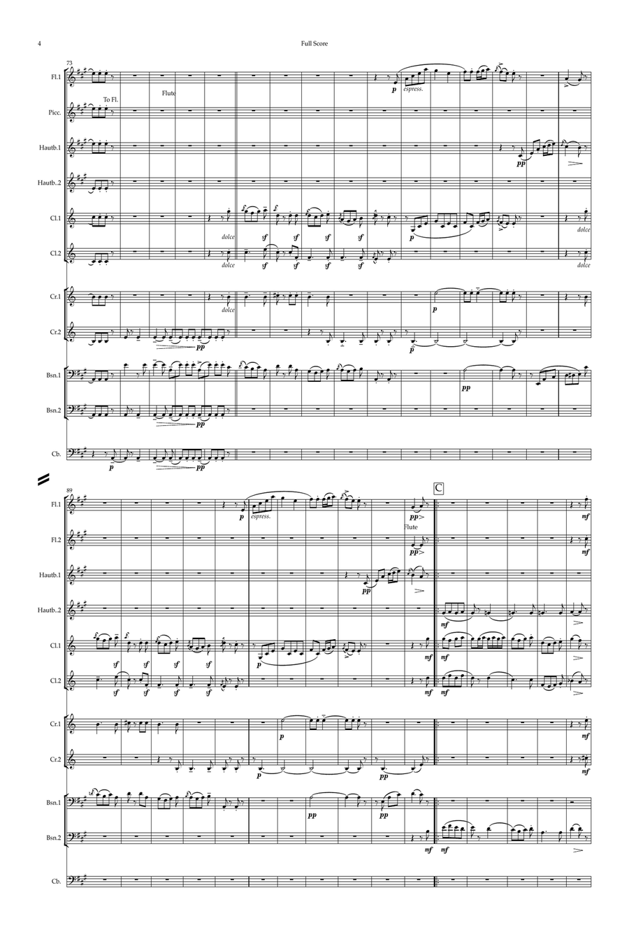 Chabrier: Suite Pastorale II.Danse Villageoise - wind dectet/bass Large Ensemble scores gallery preview page 4