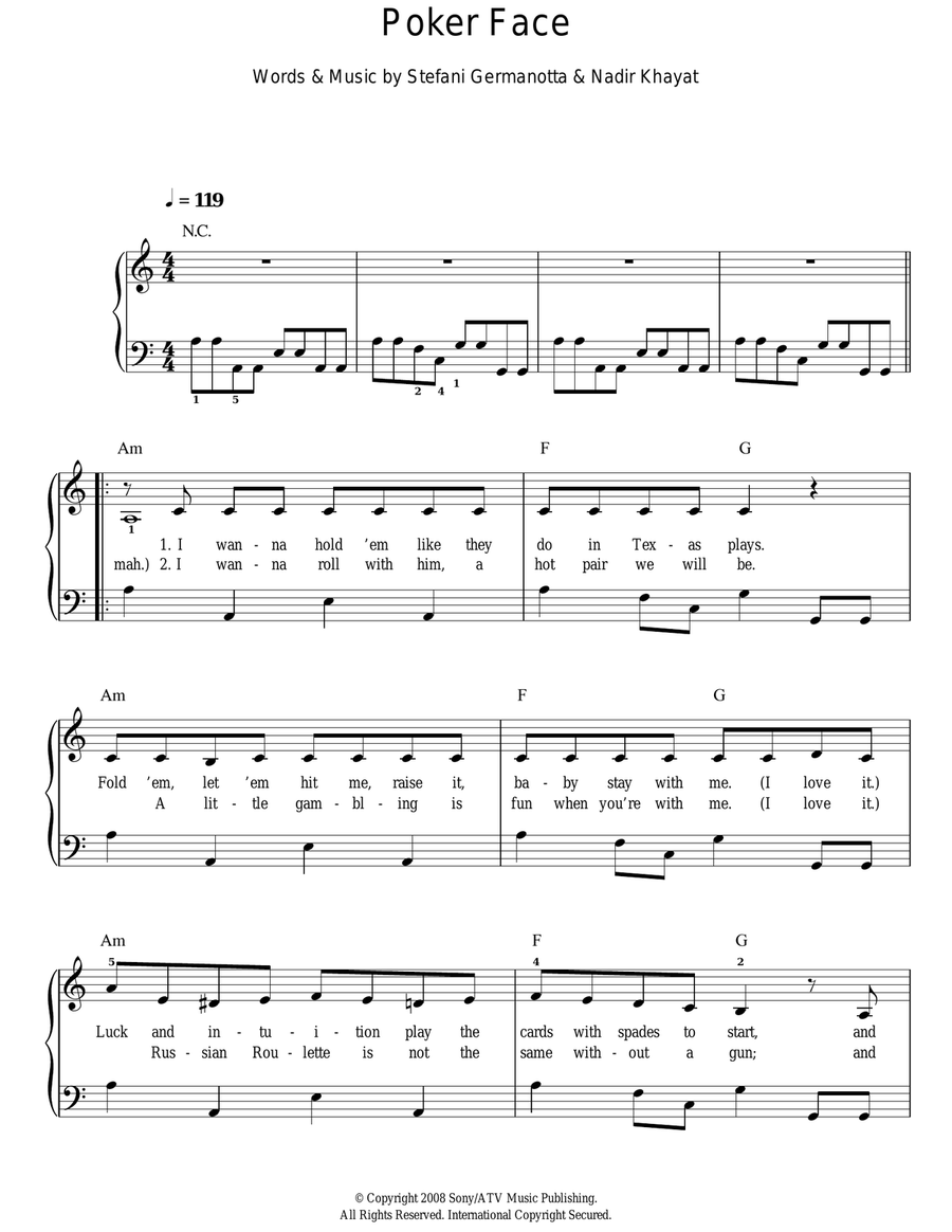 Poker Face Easy Piano scores gallery preview page 1