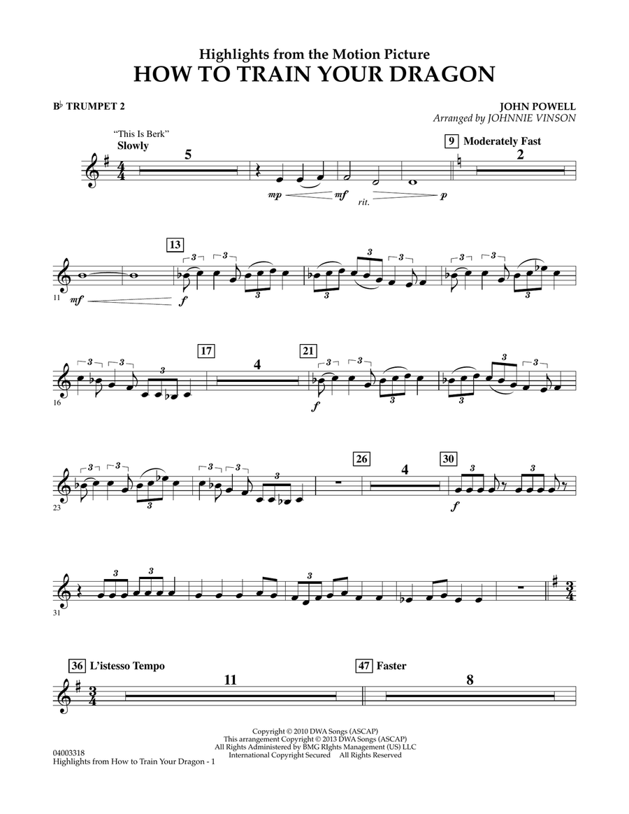 Highlights from How To Train Your Dragon - Bb Trumpet 2 Concert Band scores gallery preview page 1